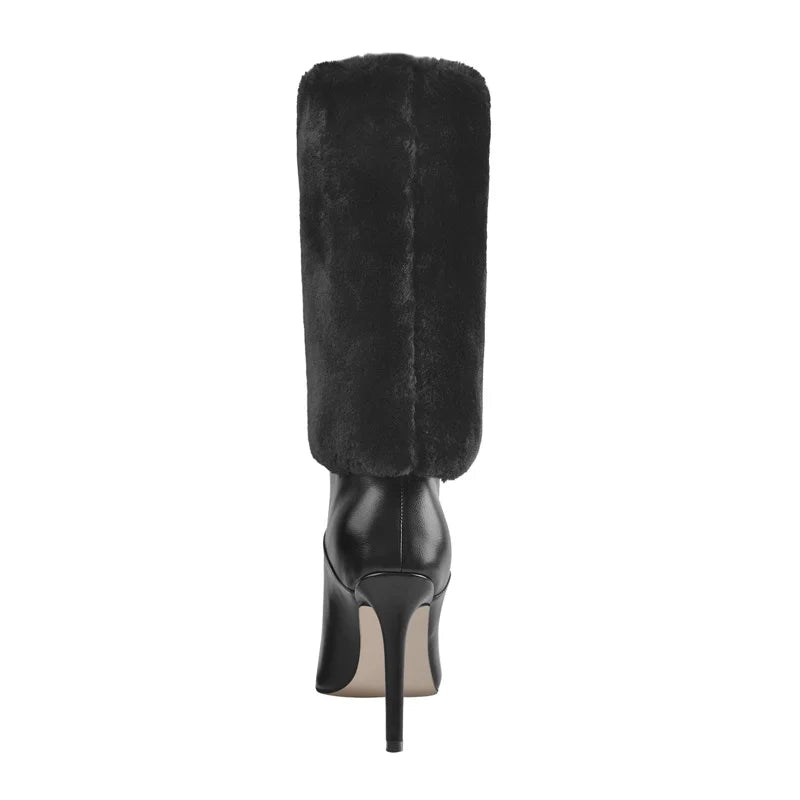 Woman Winter Fashion Warm Short Flock Trouser Tube Boots Pointed Toe Matte PU Stiletto High Heel Boots