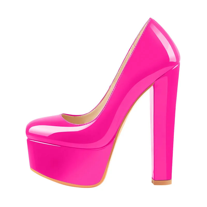 Women Heels Platform Round Toe Chunky High Heels Office Party Wedding Slip On Block Pumps PLUS Size Shoes