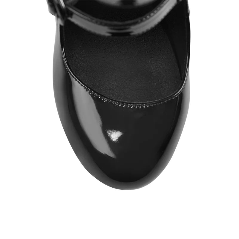 Platform High Heels Strange Style Heels Buckle Decoration Patent Leather Ankle Strap  Spring Autumn Fashion Sandals