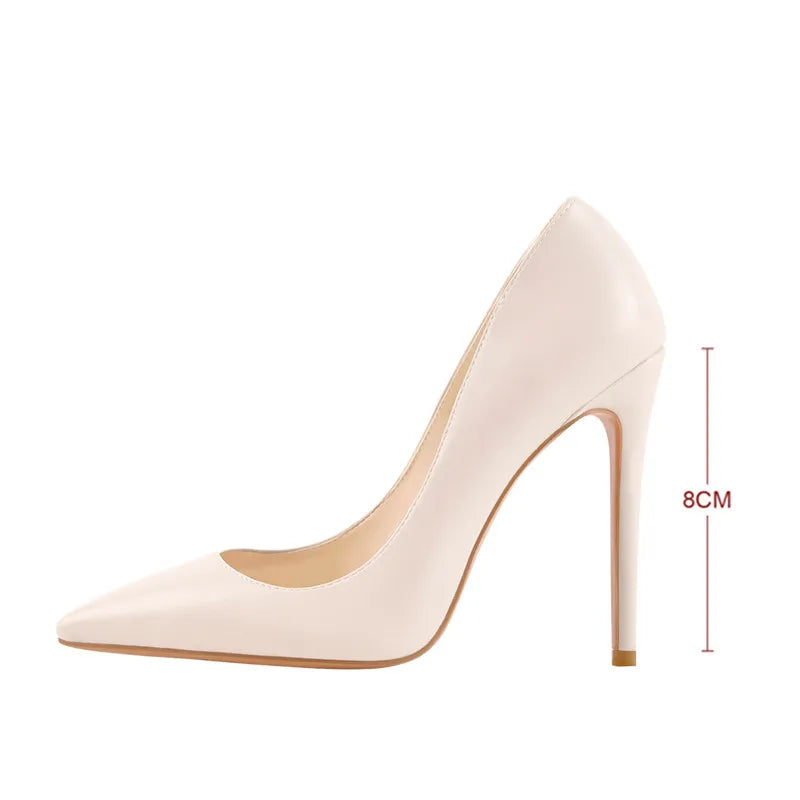 Women Pointed Toe 8CM Thin High Heel Slip On Stiletto Pumps Large Size Red Black White Pink Basic Chic Heels Shoes