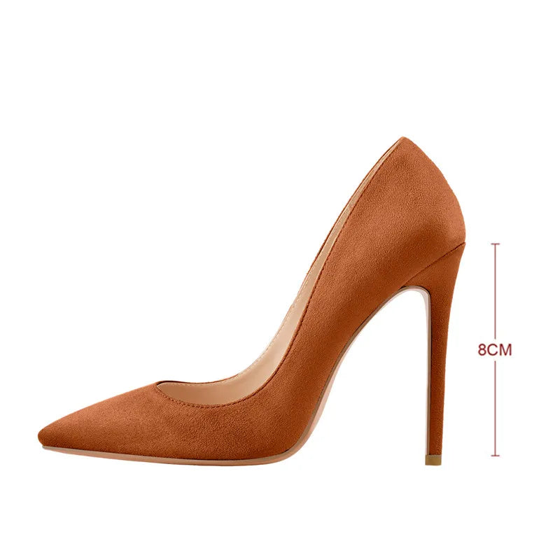 Women Pointed Toe 8CM Thin High Heel Slip On Stiletto Pumps Large Size Red Black White Pink Basic Chic Heels Shoes