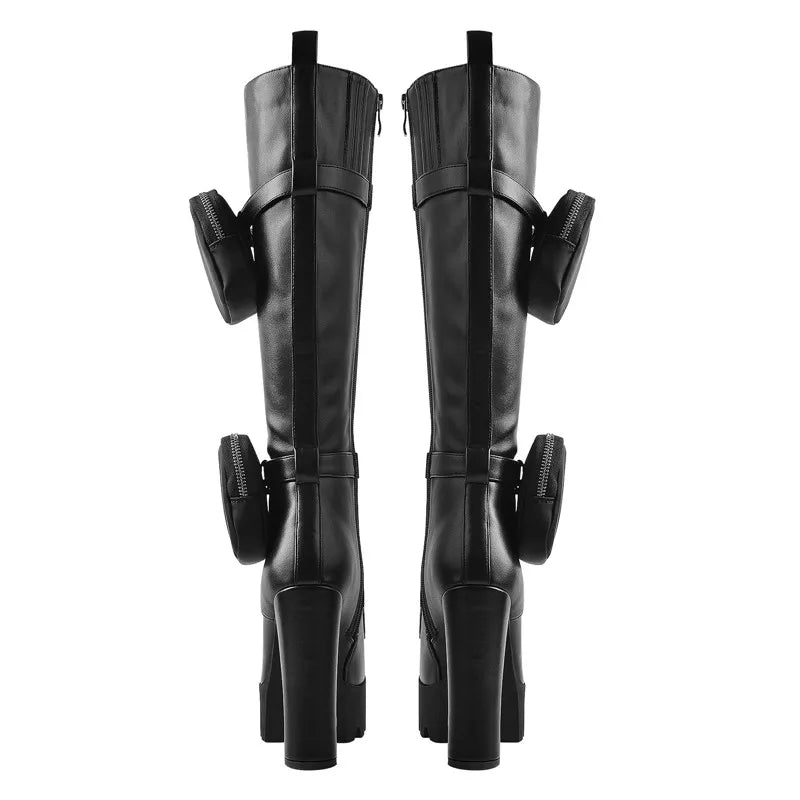 Onlymaker Women  Platform Black Matte Side Zip Front Lace-Up Knee High Boots Big Size Lady Fashion Classic Long Winter Boots