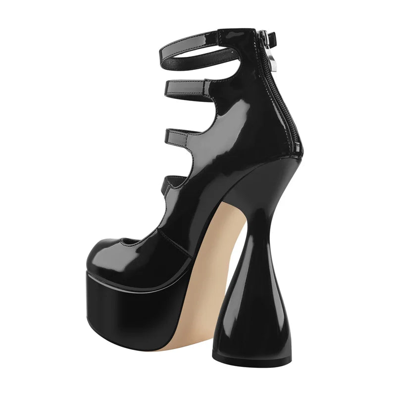 Platform High Heels Strange Style Heels Buckle Decoration Patent Leather Ankle Strap  Spring Autumn Fashion Sandals