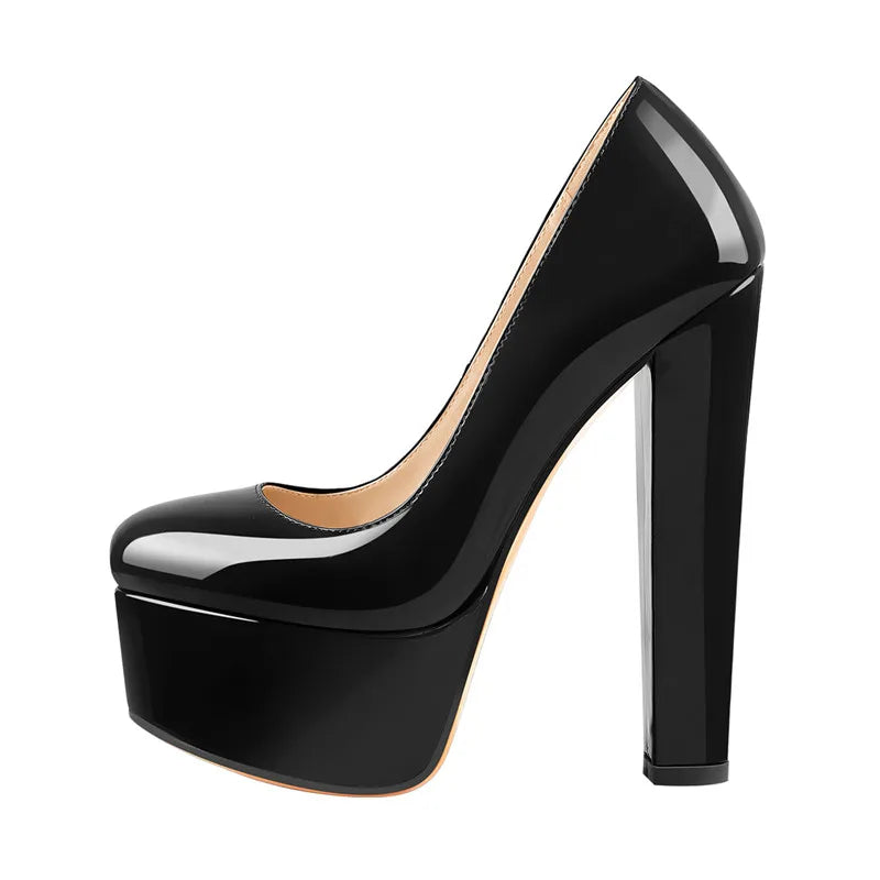 Women Heels Platform Round Toe Chunky High Heels Office Party Wedding Slip On Block Pumps PLUS Size Shoes