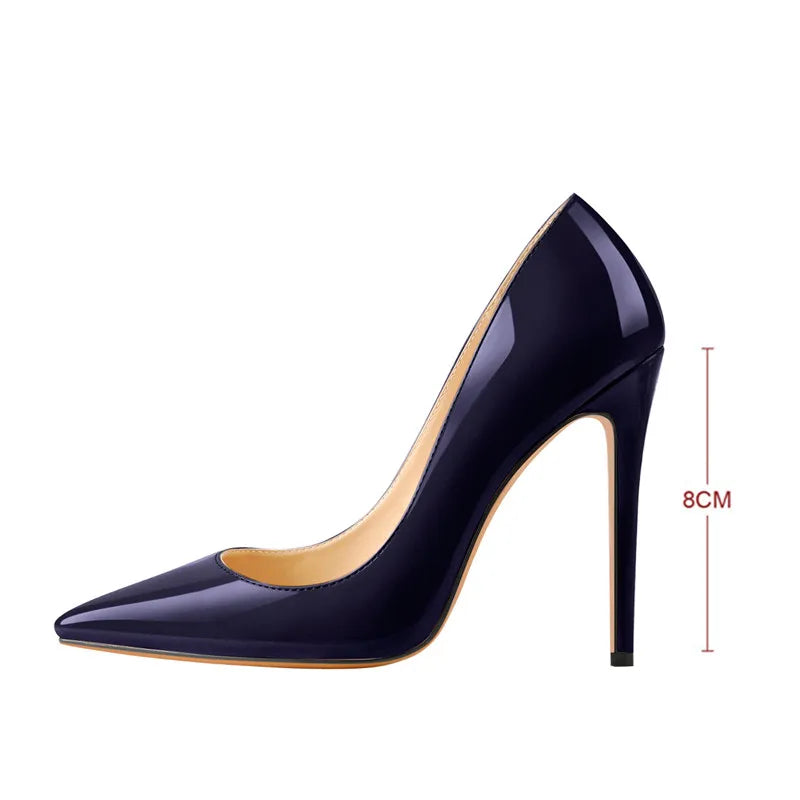Women Pointed Toe 8CM Thin High Heel Slip On Stiletto Pumps Large Size Red Black White Pink Basic Chic Heels Shoes