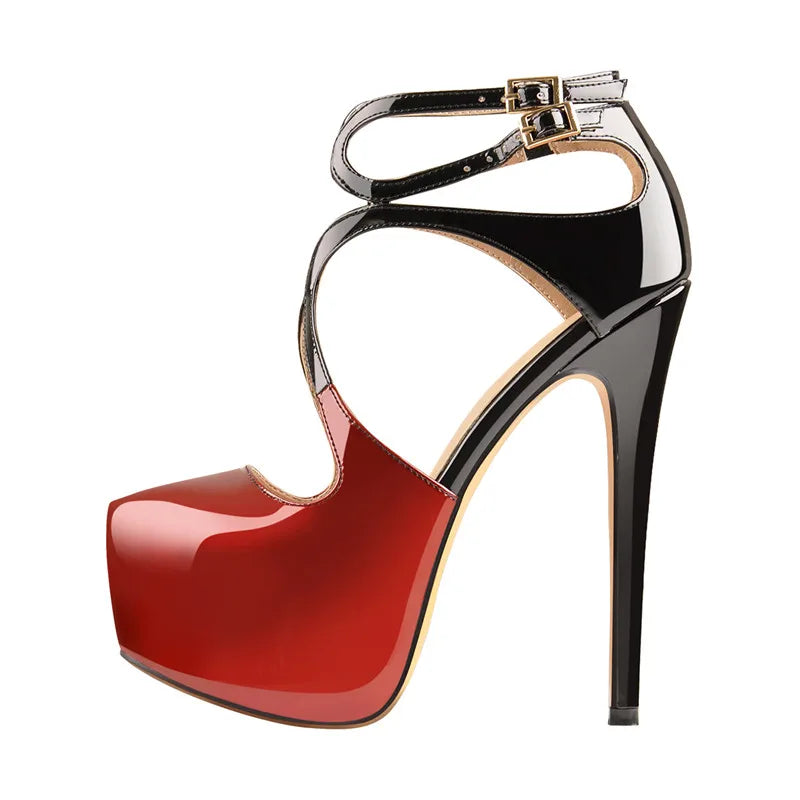 Women 16CM High Heel Ankle Strap Platform Stilettos Pointed Toe  Sandals Pumps Big Size Heels
