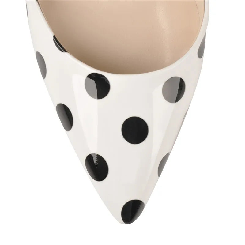 Women Black Polka Dots 12CM High Heel Pointed-Toe Ankle Strap Fashion Stiletto Pumps  Shoes