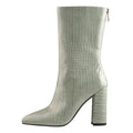 Onlymaker Pointed Toe Ankle Boots 10CM Stone Pattern Zipper Chunky High Heels Green Fashion Thick Big Size Women Boots