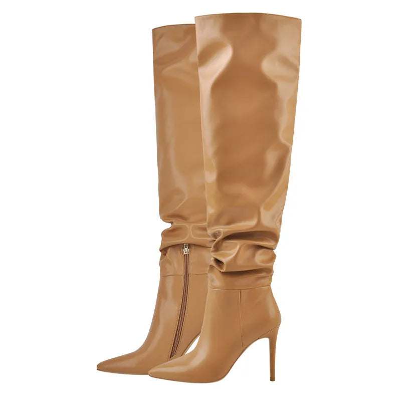 Onlymaker Women Pointed Toe Black White Over The Knee High Boot Stiletto Stretch Big Size Woman Autumn Winter  Fashion Boots