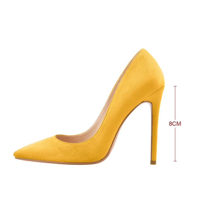 Women Pointed Toe 8CM Thin High Heel Slip On Stiletto Pumps Large Size Red Black White Pink Basic Chic Heels Shoes