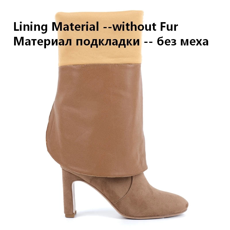 Onlymaker Women Side Zipper Flock Chunky Block Heel Over knee Boots Thigh High Sexy Boots