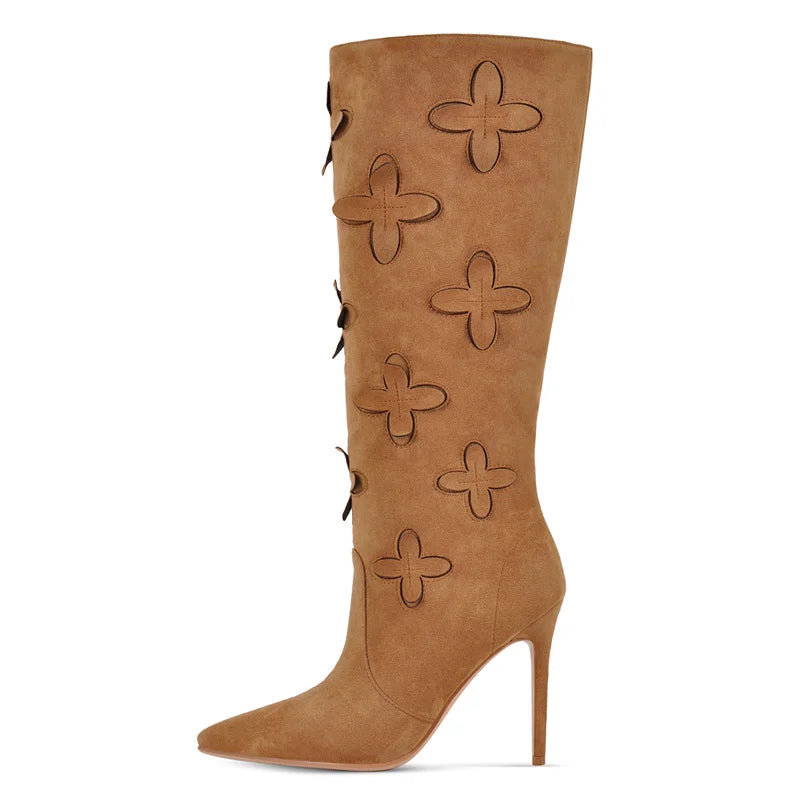Onlymaker Women Pointed Toe Pull On Boots Thin Heel Wide Calf Stiletto Boots