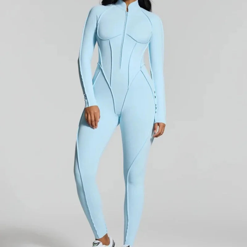 FUBEIKE Women's Yoga Set Fashion Sexy Slim Fit Long Sleeve Zipper Sports Gym Workout Legging Bodysuits Outdoor Activewear