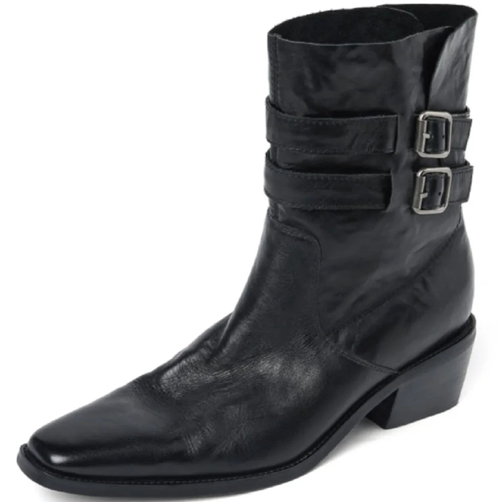 New Women Handmade Genuine Leather Soft and comfortable Ankle Boots Sexy Square Toe Mid Heels Casual 34-40