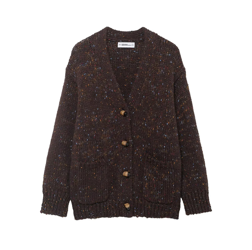 2025 Winter New Sweet and Lazy Style V-neck Long Sleeve Small Dot Knitted Loose cardigan Coat for Women