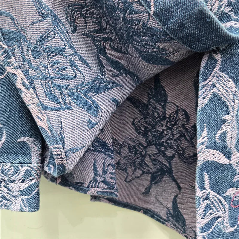 2026 Spring Fashion Heavy Jacquard Rhinestone Design Long Sleeve Denim Shirt Jacket For Women Loose Casual Blouse 11A08701