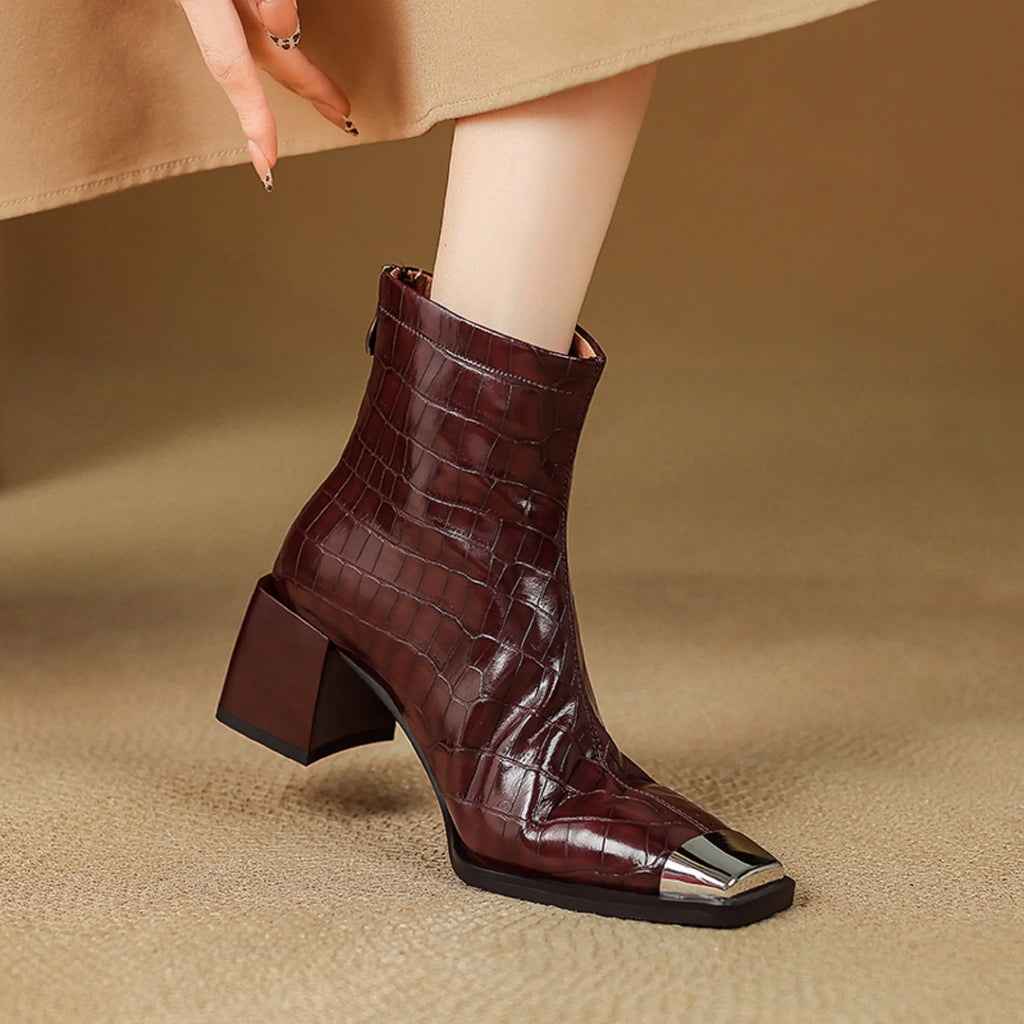 Women's Handmade Genuine Leather Soft and comfortable Mid Heel Ankle Boot Thi Heel ort Inner Fce Layered 33-40