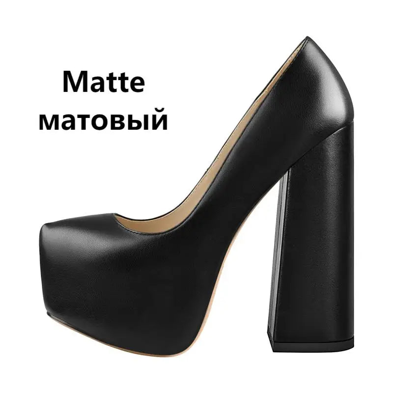 Womens Pumps Round Toe Platform 16CM Chunky High Heels Ankle Strap Dress Hoof Thick Heels Shoes Big Size Shoes