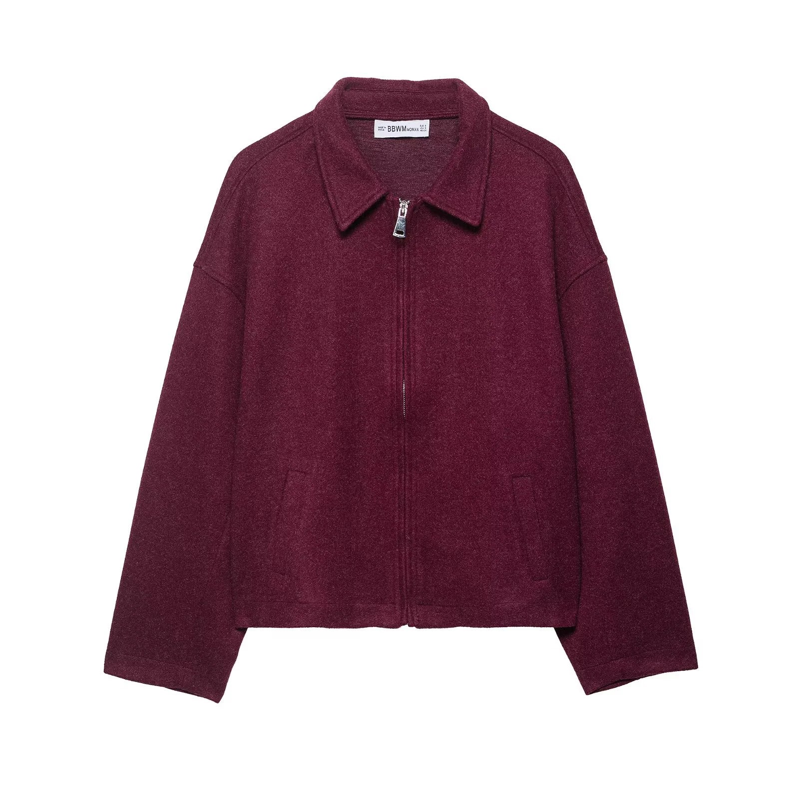 Autumn and Winter New Product Women's Fashion Simple and Versatile Flip Collar Long Sleeve Wide Zipper Short Woolen Coat