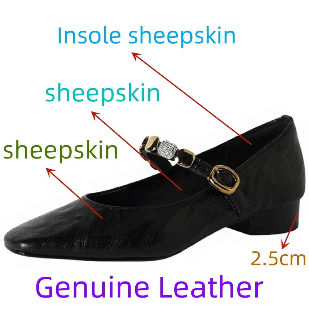 Handmade Genuine Leather retro belt buckle square metal belt buckle low heel Mary Jane work sheet shoes 34-40