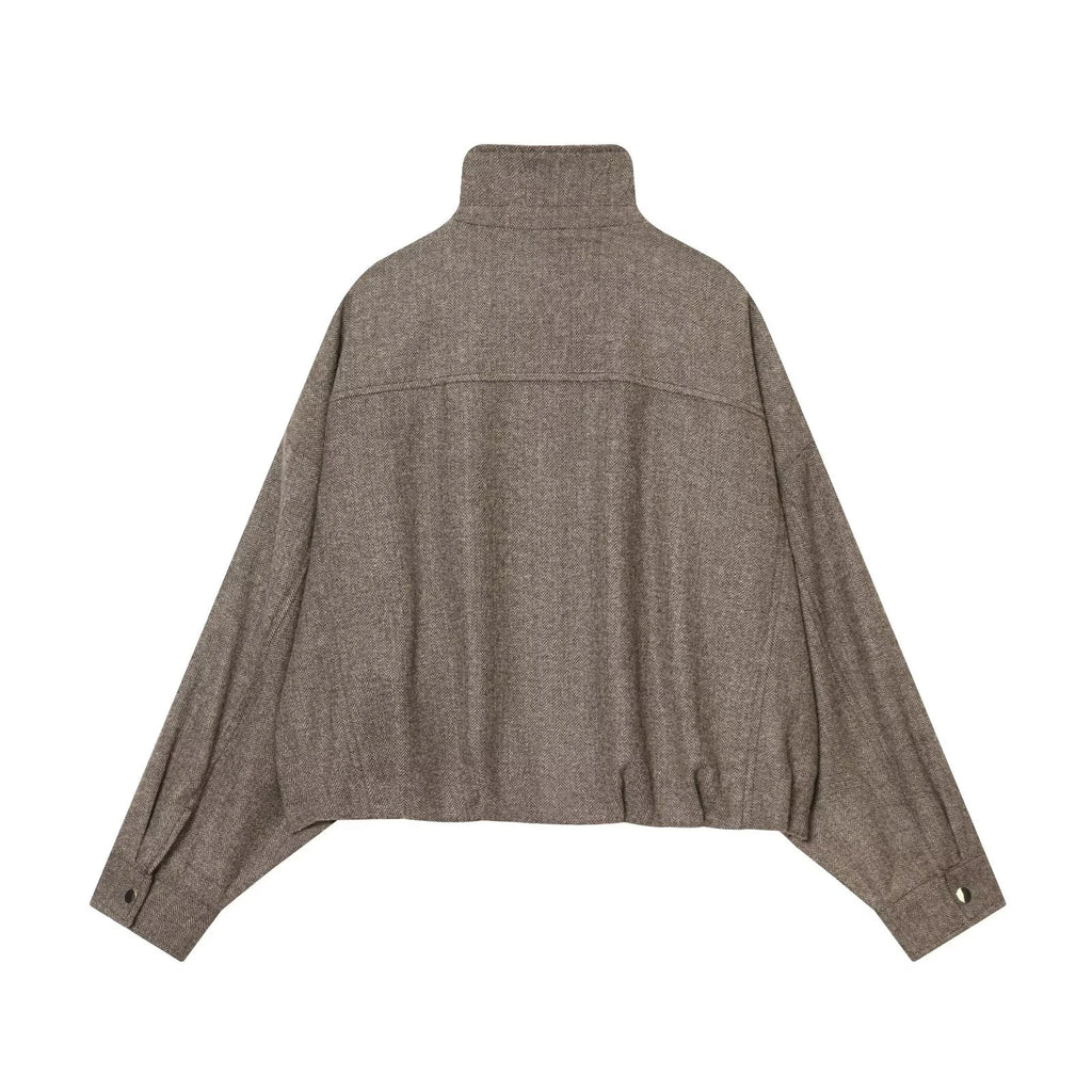 European and American 2025 Winter New Women's Loose Casual Long Sleeve Herringbone Pilot Jacket Coat