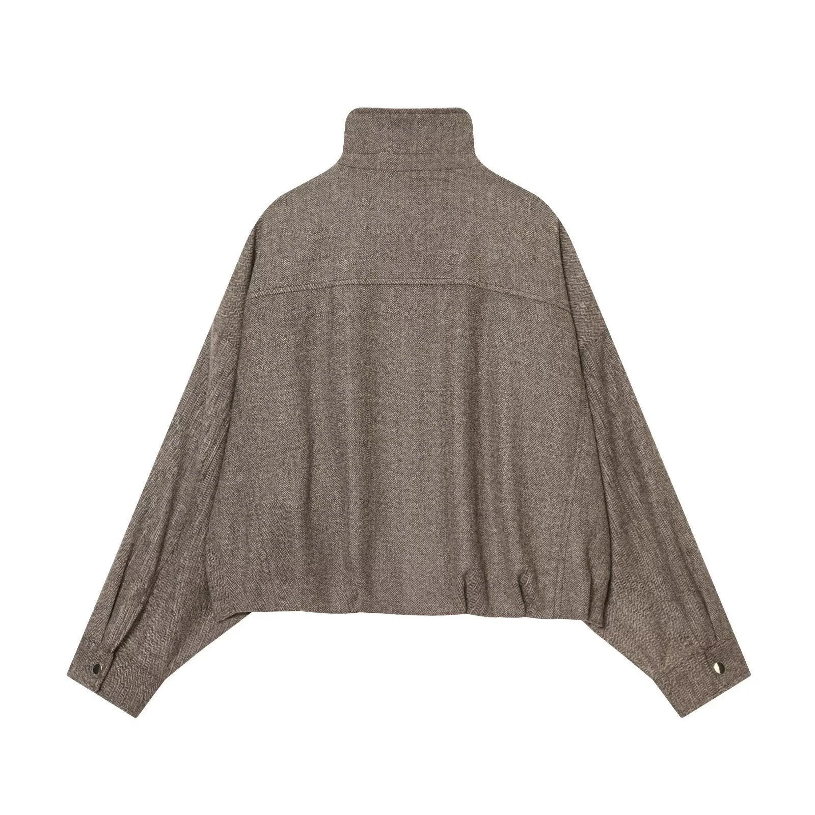 European and American 2025 Winter New Women's Loose Casual Long Sleeve Herringbone Pilot Jacket Coat