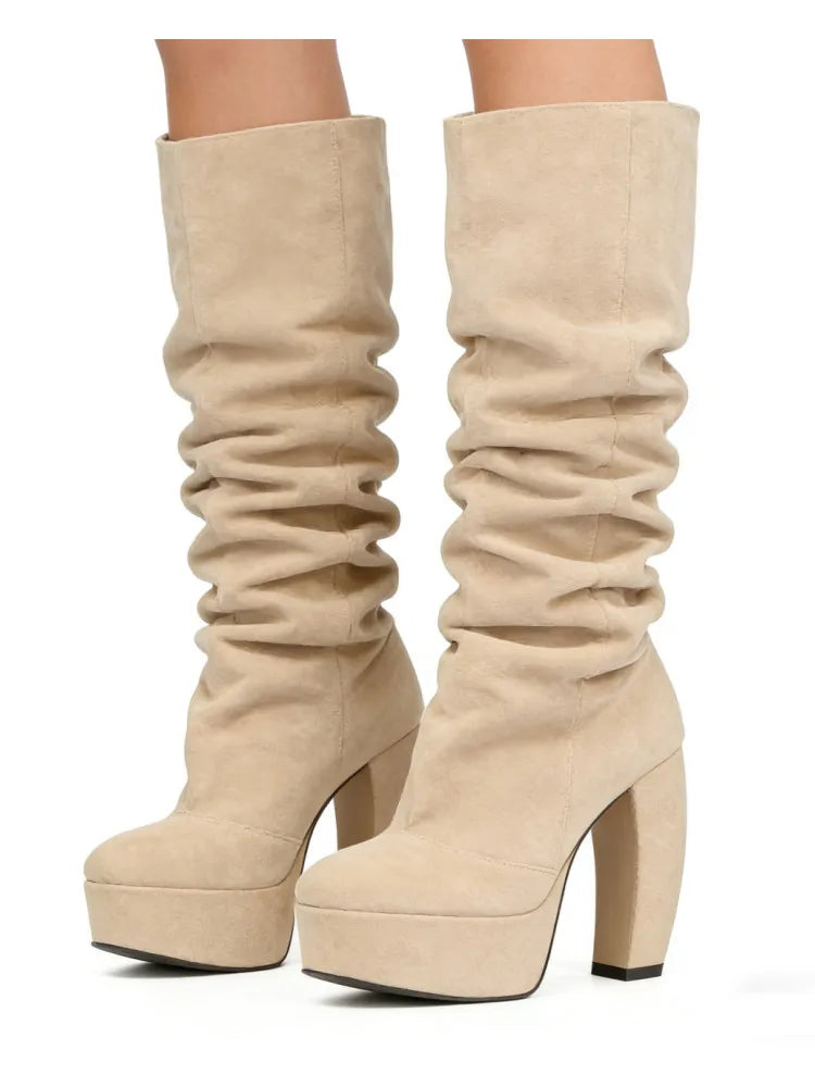 2026 Autumn/Winter New Coarse High Heels Short Boots Round Head Fashion Thick Bottom Women's Large Medium Boots