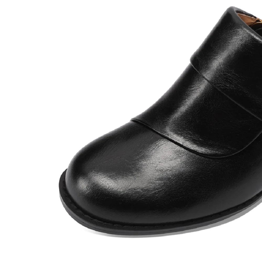 New Spring/autumn Genuine Leather Round Toe Shoes for Women Loafers High Heels Handmade Pumps 33-43