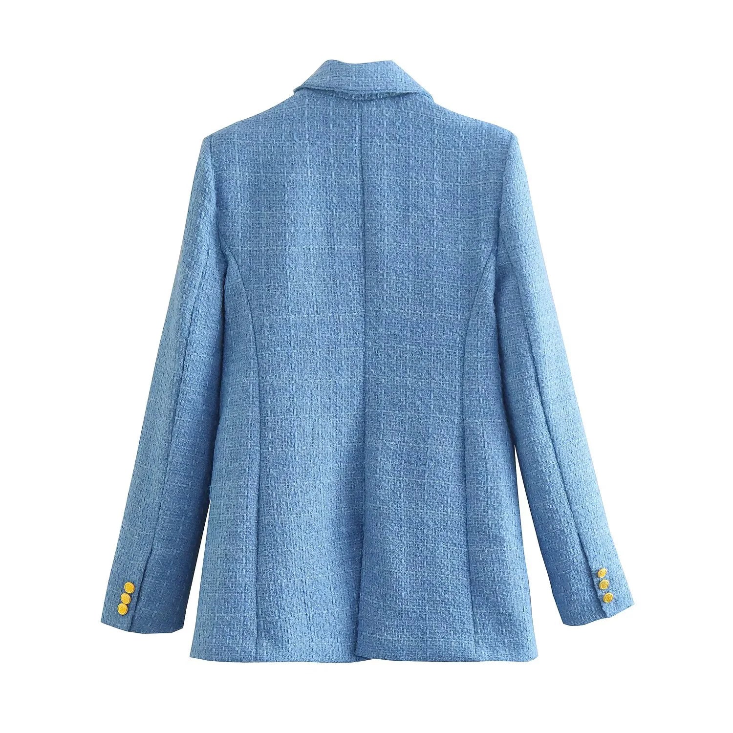 Women's Fashion Spring And Autumn Double Breasted Checkered Suit Jacket Retro Long Sleeved Pocket Suit Jacket