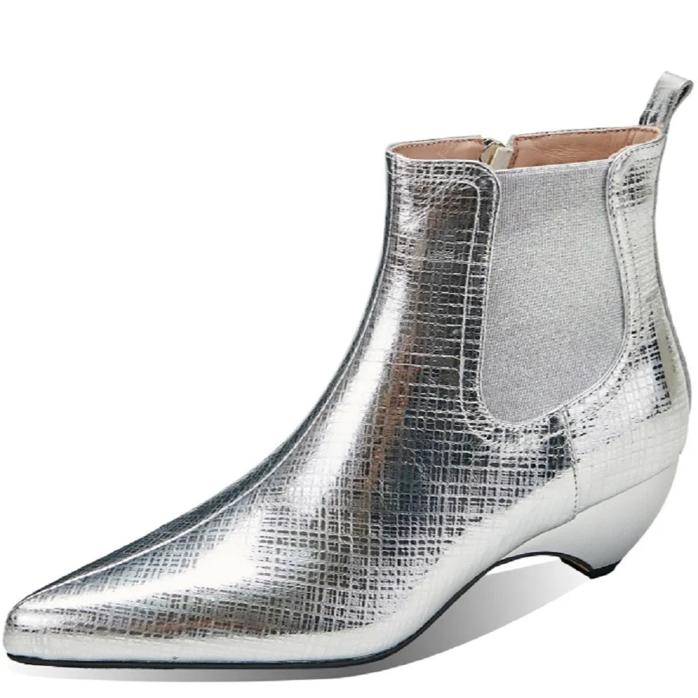 Women Handmade Brand Genuine Leather Elastic elasticity Ankle Boots Mid Heels Pointed toe Boots 33-40