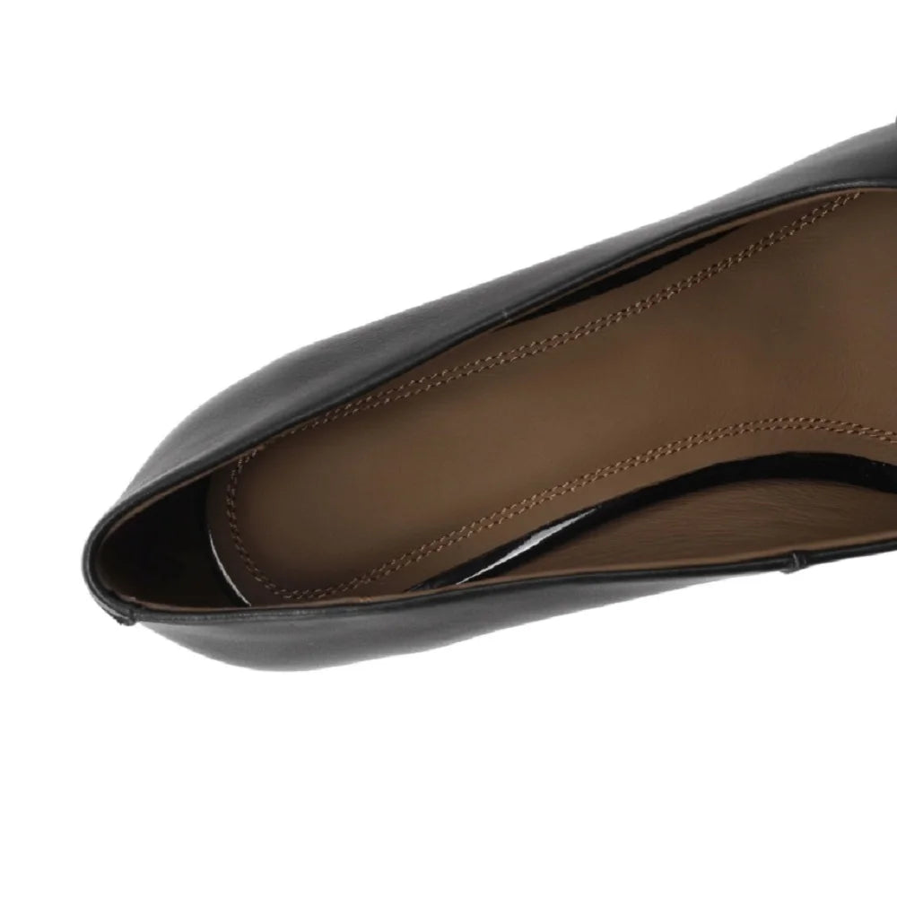 New High Quality Handmade Genuine Leather Shoes Pointed Head Shallow Mouth Mid Heels Women's Shoes 33-43