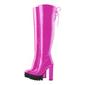 Onlymaker Over The Knee Boots Women Platform Patent Leather High Heel  Zipper Big Size Handmade Fashion Pink Female Boots