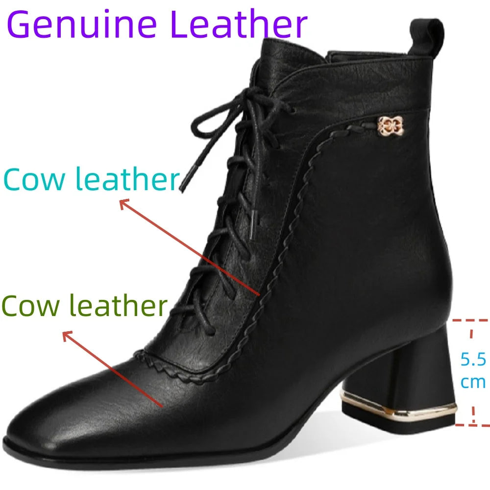 Woman Handmade Genuine Leather Soft and comfortable Ankle Boots Ladies Casual Shoes Modern Square Toe 33-43