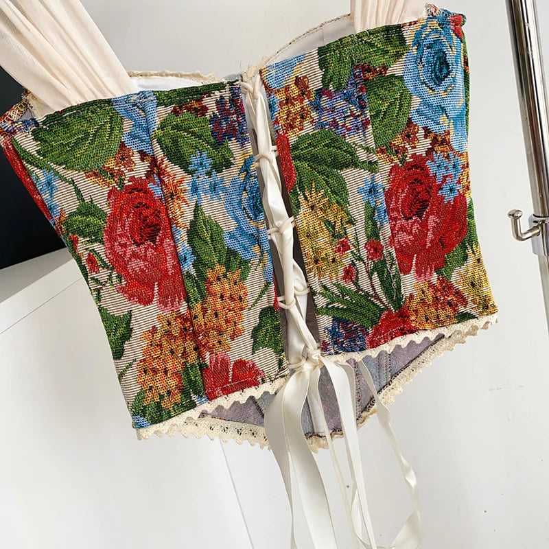 DEAT 2025 Summer New Fashion Embroidered Flowers Strapless Vest For Women Back Bandage Design Tank Tops Female Trendy 11A05382