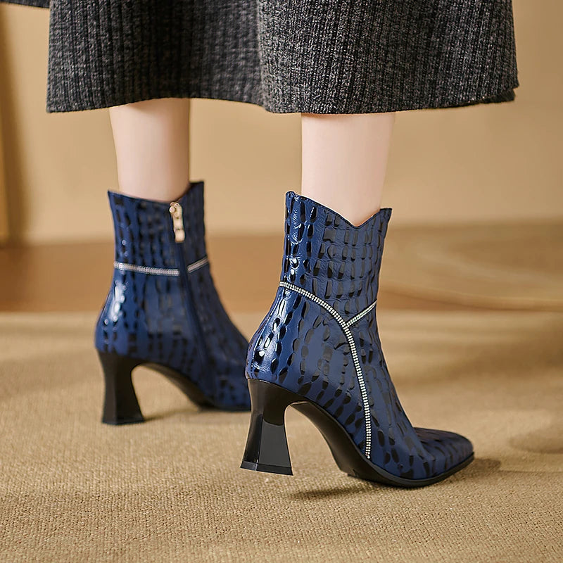 New Autumn Winter Warm Handmade Genuine Leather Shoes High Heels Pointed toe Dress Party Female Ankle Boots 34-40