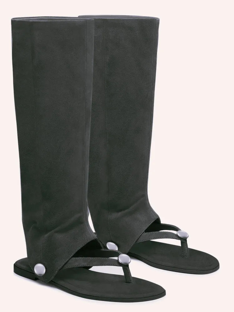 2026 Women's spring and summer new flat bottomed knee high boots, detachable two-piece clip toe women's boots, women's cool boots