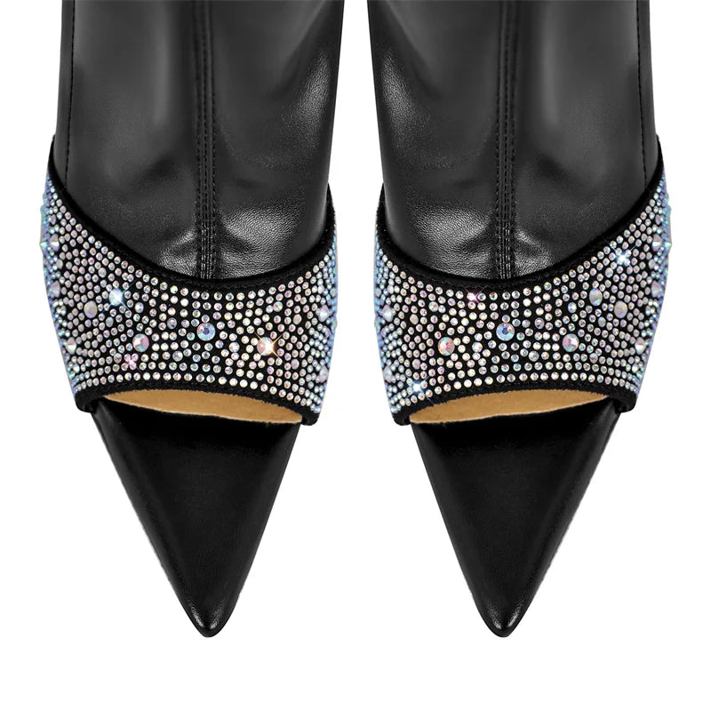 Onlymaker Women Over The Knee Boots Peep Toe Side Zipper Thin High Heels Concise Sexy Party Black Matte Female Boots