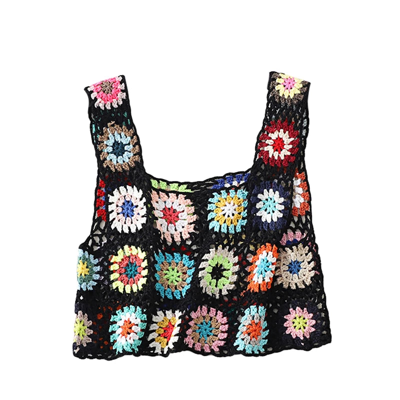 Crochet Crop Top y2k Women Floral Embroidery Hollow Out Sleeveless Knitted Tanks Vest Clothes Summer Beachwear