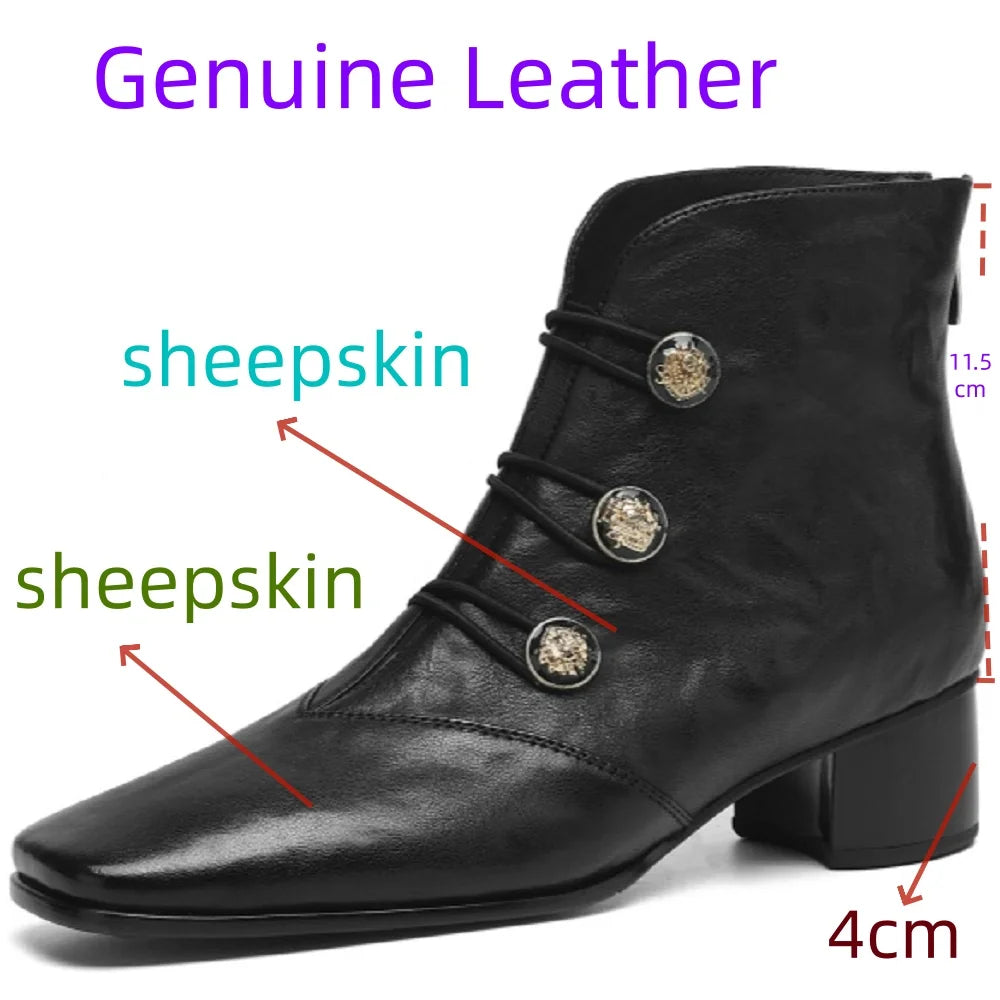 Women Handmade Genuine Leather Soft comfortable Ankle Boots Chunky Mid Heels designer Sexy Boots 34-40