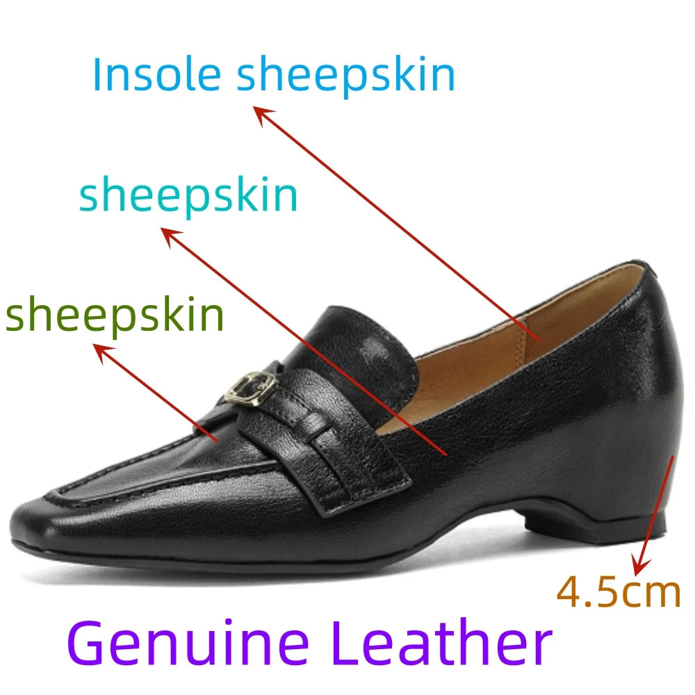 Women's Handmade genuine leather Square toe loafers Mid Hells high quality soft comfortable casual shoes