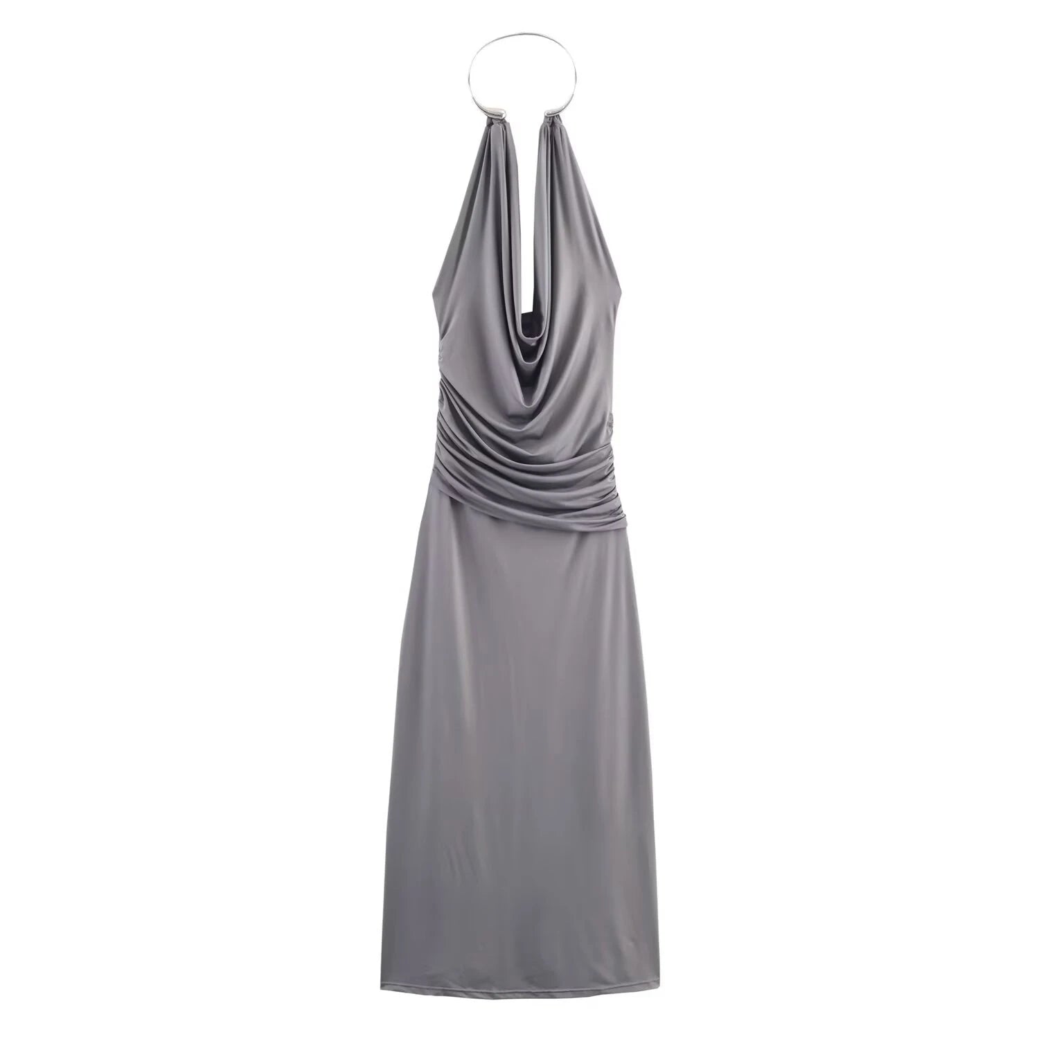 2026 autumn new women's clothing metal necklace jewelry collar sleeveless hanging neck long skirt Midi dress