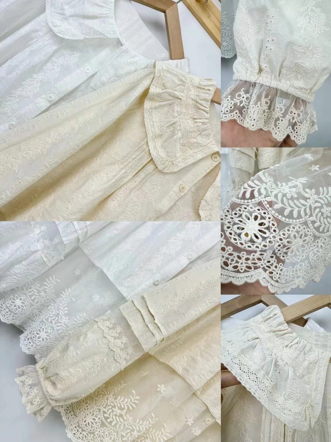 Rococo Victorian Vintage Cotton Lace Embroidery Patchwork Shirt 2025 Summer Ruffled Collar Organza Cottage Core Retro Chic Tops