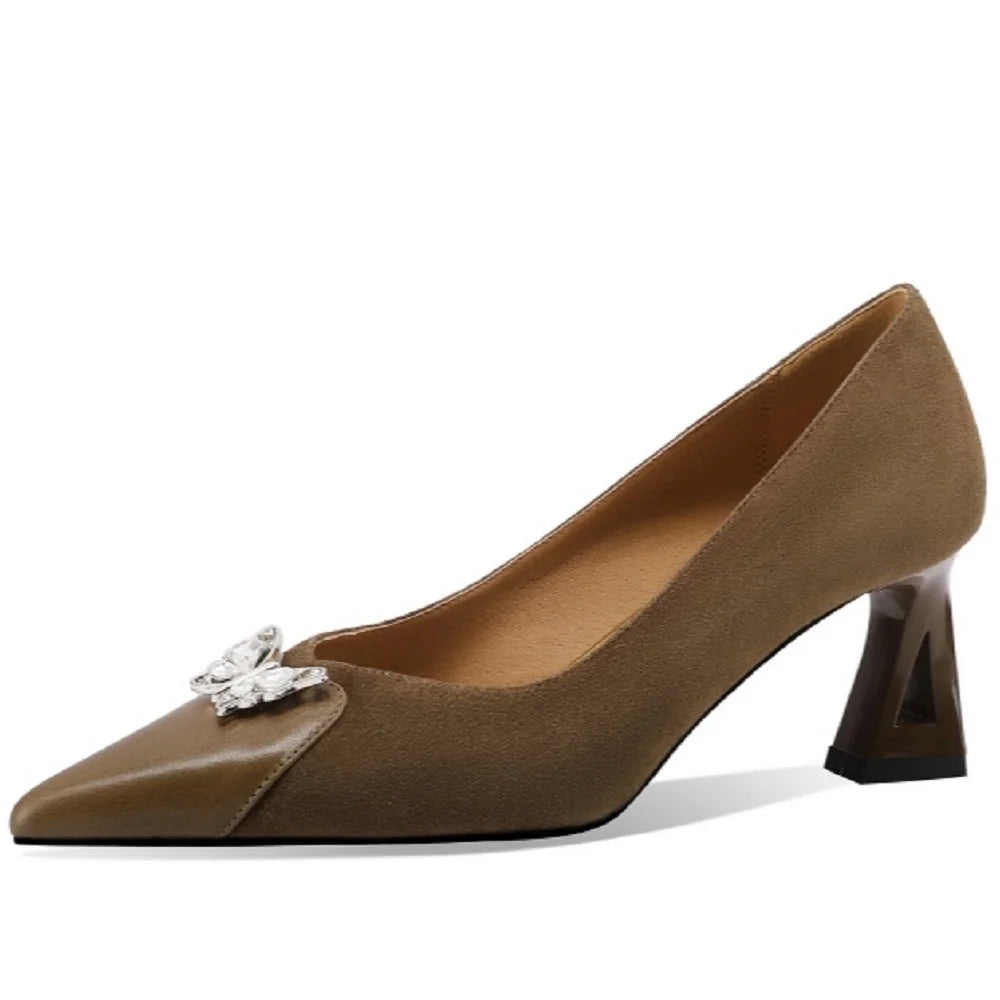 Handmade Genuine Leather Women Covered Toe Butterfly Knot Party Dating Office Ladies Pumps 33-43