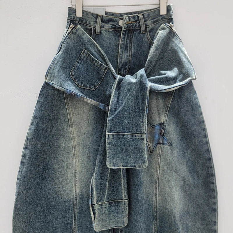 2026 Autumn Fashion High Street Star Patch Design Jeans For Women Trendy Loose Wide-Leg Denim Pants Female Trendy 11A06047