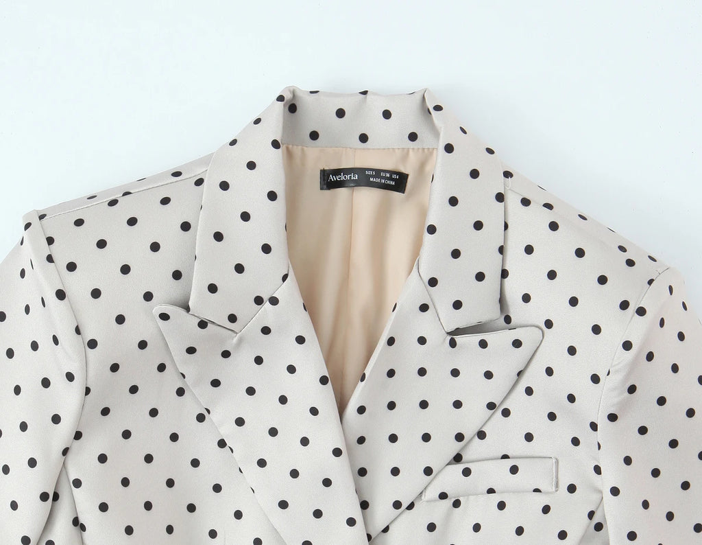 European and American Style New Women's Fashion Trendy Belted Bow Decorated Polka Dot Print Blazer Coat