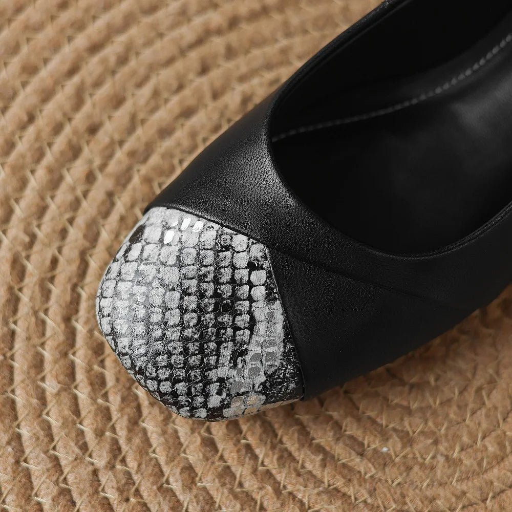 Handmade Genuine Leather Mid Heels Soft and comfortable Loafers Office Women's Commuting Shoes 34-40