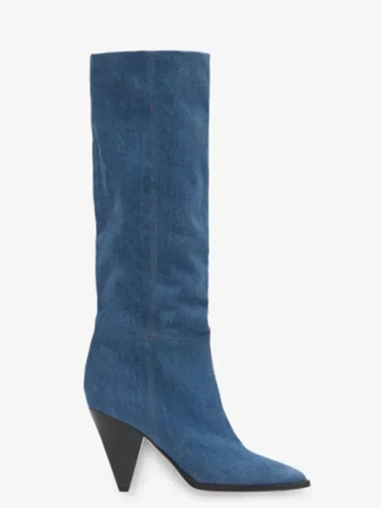 2026 European and American New Pointed Women's Short Boots with Conical High Heels Fashion 34-45 Size Large Women's Long Boots