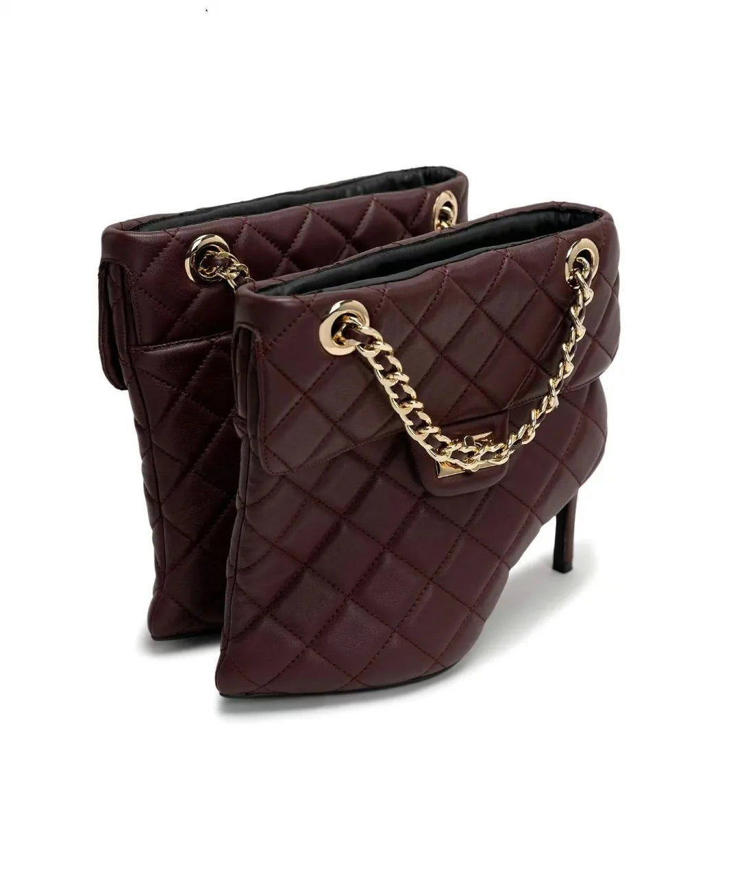 2026 Ladies' Autumn and Winter Pointed Thin High-heeled Women's Boots with Diamond Grid Chain Handbag, Plus Size Women's Short Boots