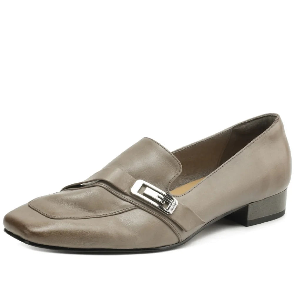 women Handmade Genuine Leather thick med heel Square toe elegant ladies style daily slim dress shoes 34-41