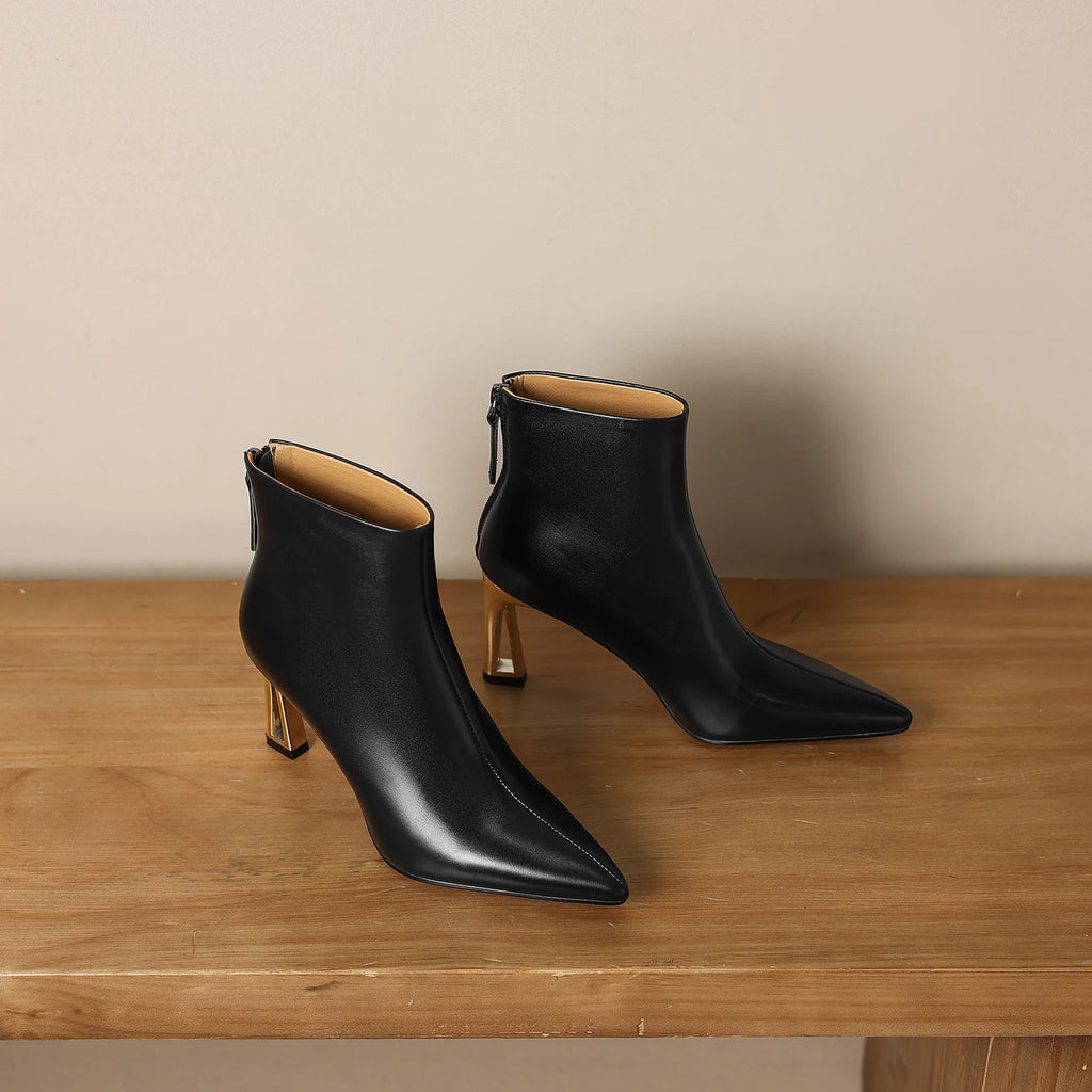 Handmade Genuine Leather Pointed Toe High Heels Chic Design Concise Shoe Dress Warm Wedding Ankle Boots 34-40